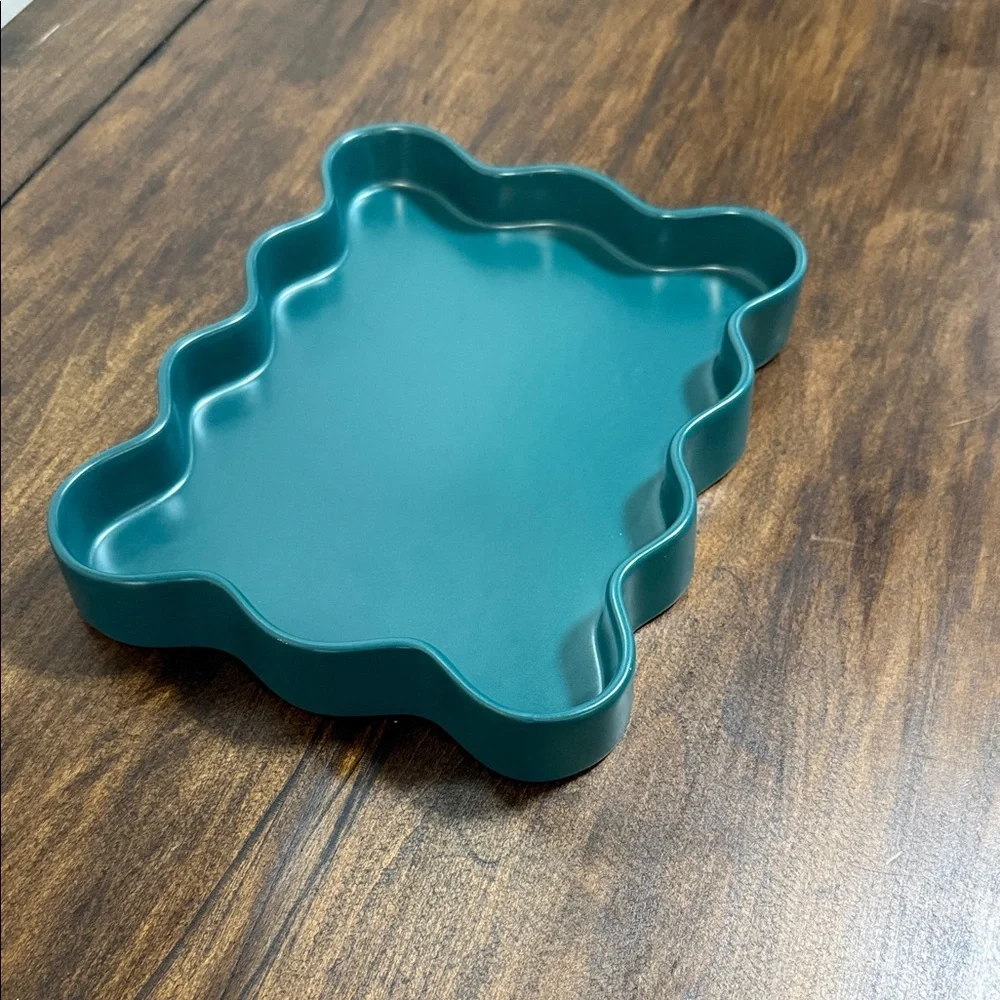 NWT Room Essentials Teal Ceramic Wavy Tray